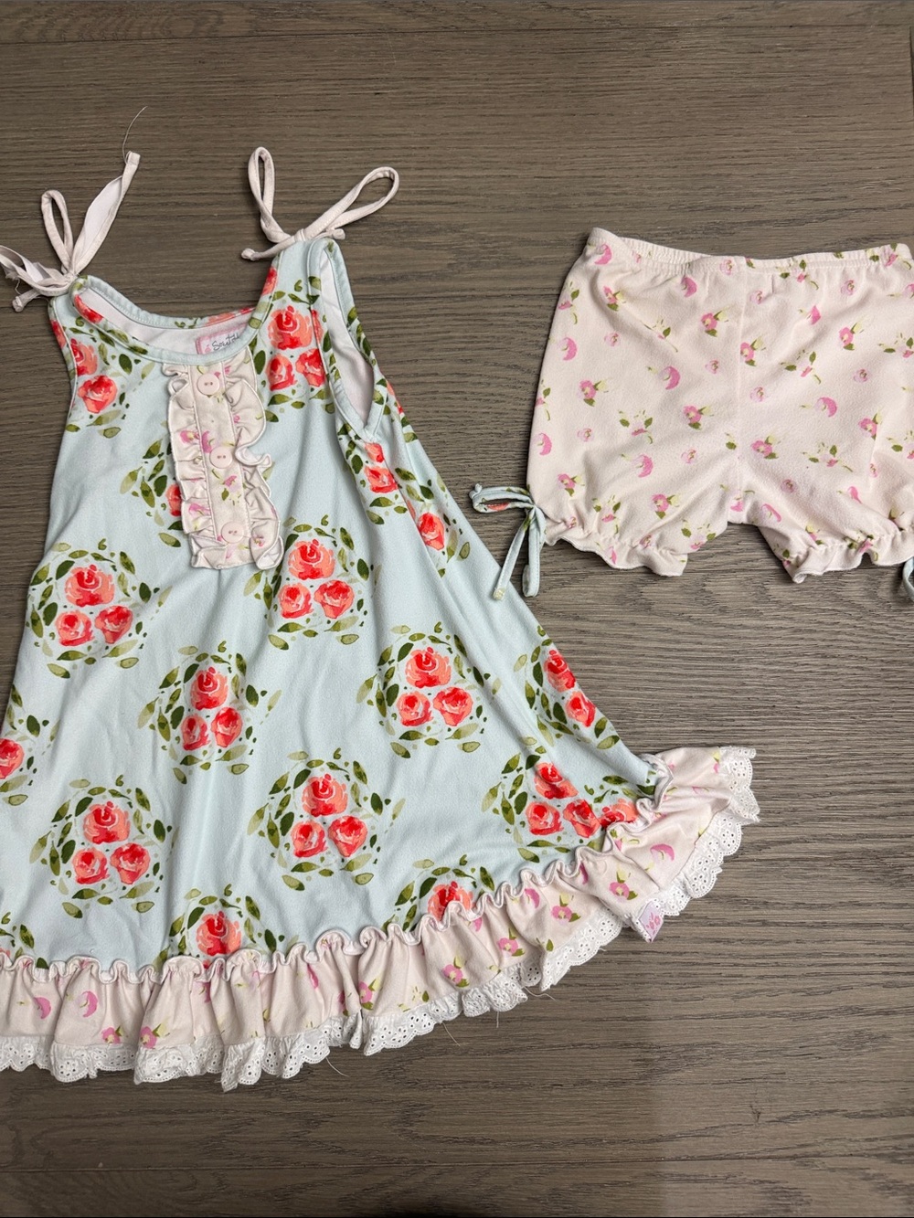 SweetHoney 4T Floral Tie-Shoulder Play Set in Light Blue and Pink